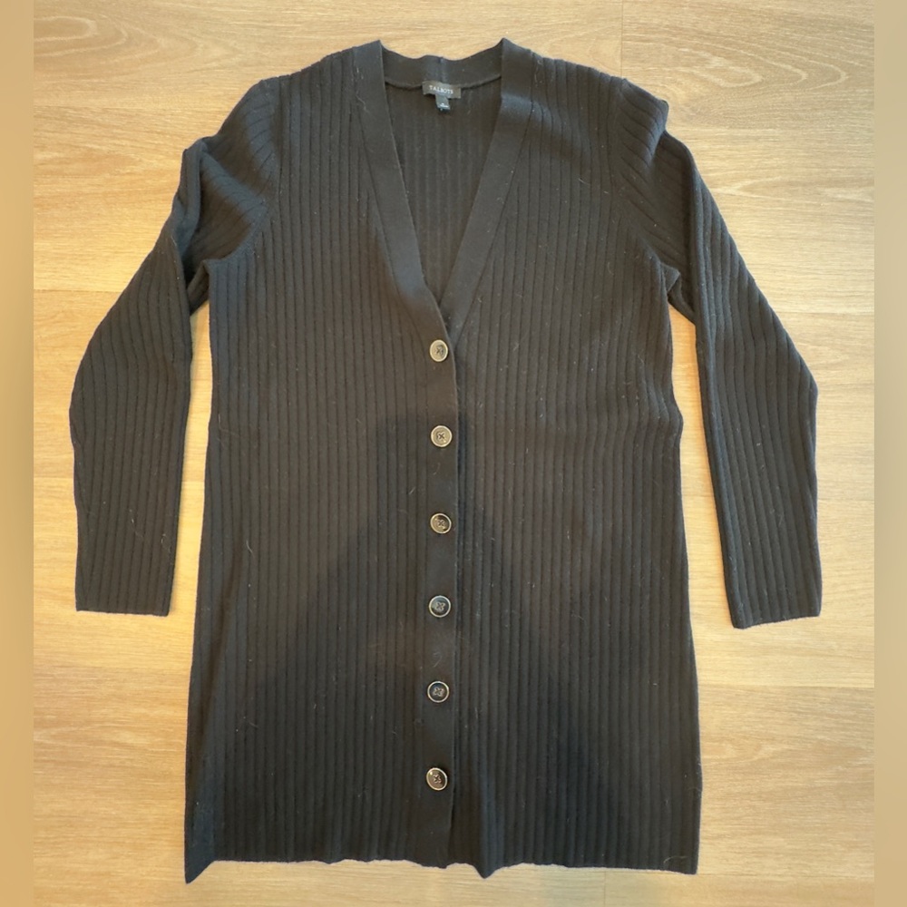 Talbots Black Ribbed Long Cardigan